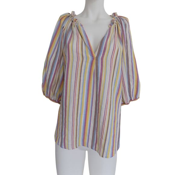 Xirena top blouse puffy sleeves multicolor striped boho size Medium - Picture 1 of 7